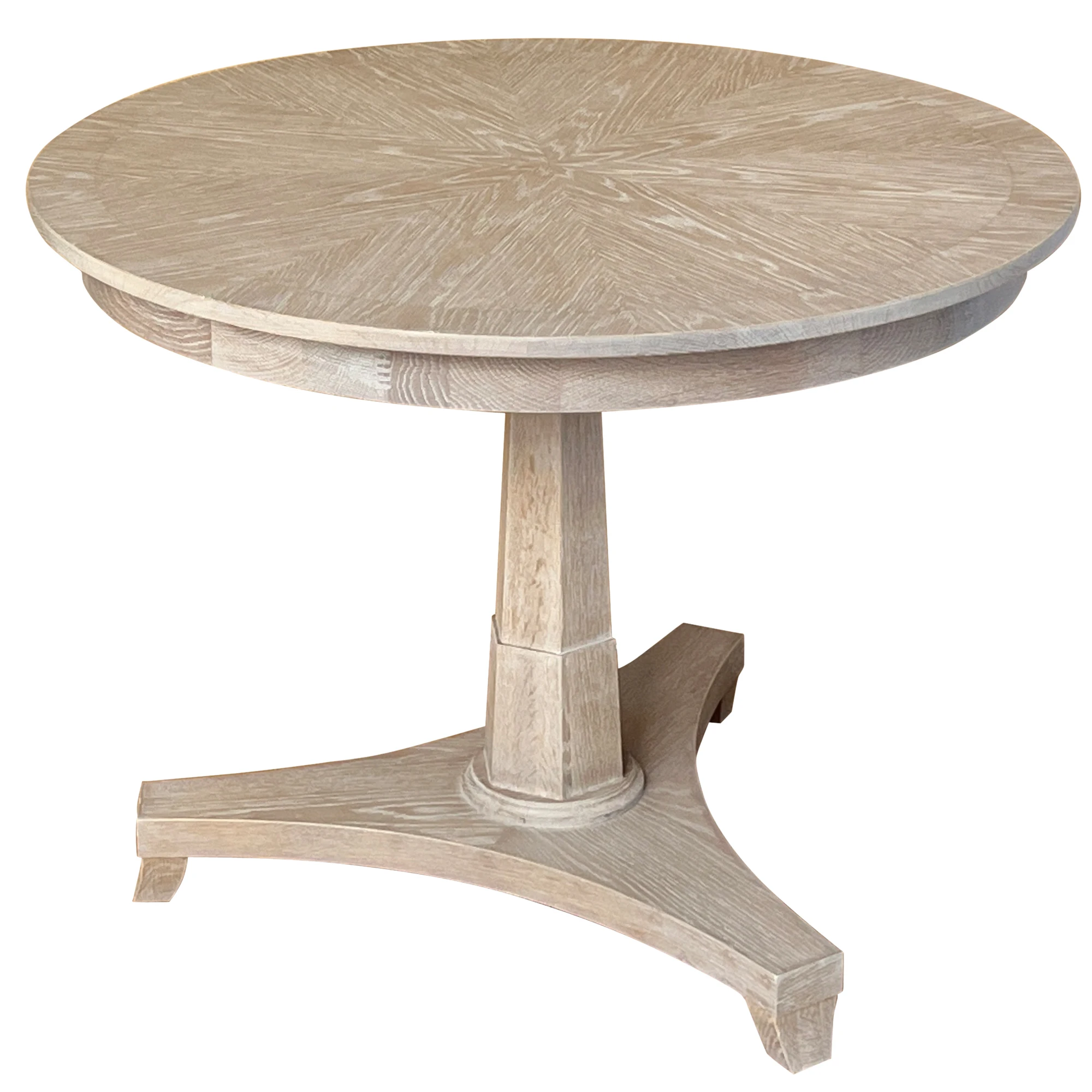 D135 Classic French Country Vintage Antique Solid Oak Wood Round Center Dining Table Hexagonal Column Tri-foil Shaped Base