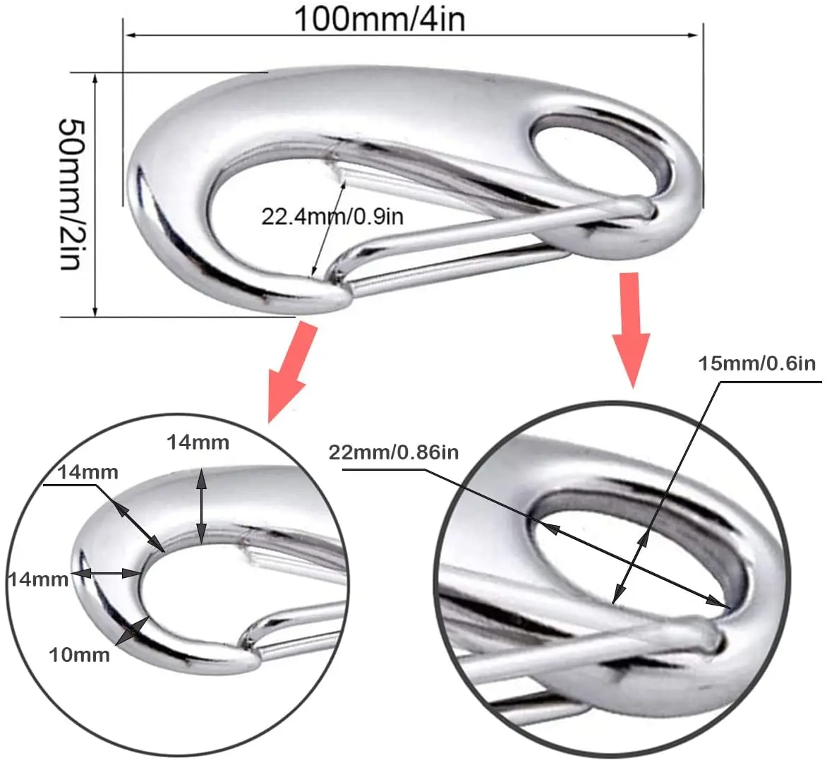 Heavy Duty Snap Rope Carabiner Hook 316 Stainless Steel Spring Snap Hook Clip Marine Grade Anchor Clips for Rope