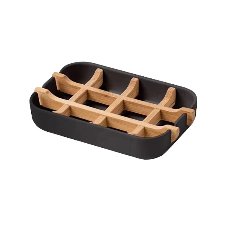 Biodegradable rectangle eco bamboo fiber self draining travel soap dish bar soap tray