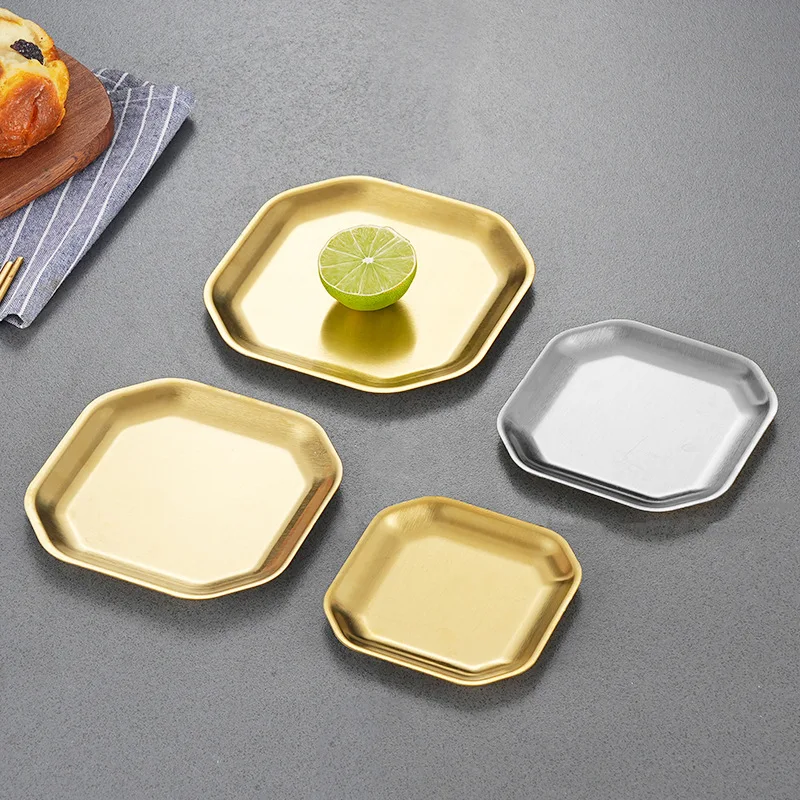 Korean Stainless Steel square Plate BBQ Dessert Fruit Cake Tray food grade Tableware dinner plate for restaurant
