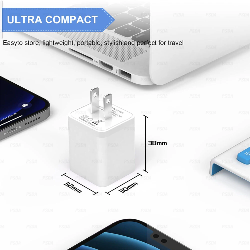 USB Wall Charger 2.4A Phone Charger Dual USB Port Cube Power Plug Adapter Fast Wall Charger Block Compatible with iPhone 16