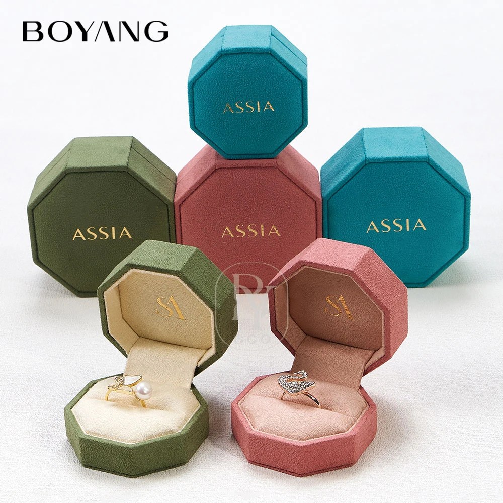 Boyang Custom New Design Luxury Octagonal Velvet Necklace Ring Packaging Jewelry Box with Logo