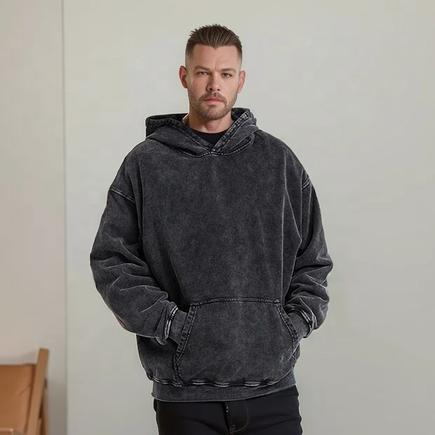 INFLATION Acid Washed Hoodie Men Custom Logo Printed OEM Black Oversized Men Sweatshirt Hoodie
