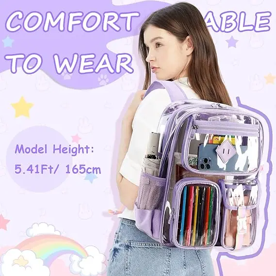 Clear Backpack Heavy Duty PVC Transparent Bookbag for Girls Stadium Approved See Through Backpack