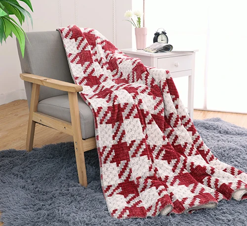 Plaid knitted sherpa throw fleece printed blanket flannel fleece for low order quantity
