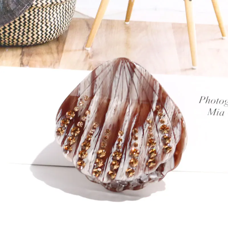 XinMei ocean sea shell hair claw clips luxury rhinestone hair claw clips sparkle crystals stylish acetate seashell jaw claw clip