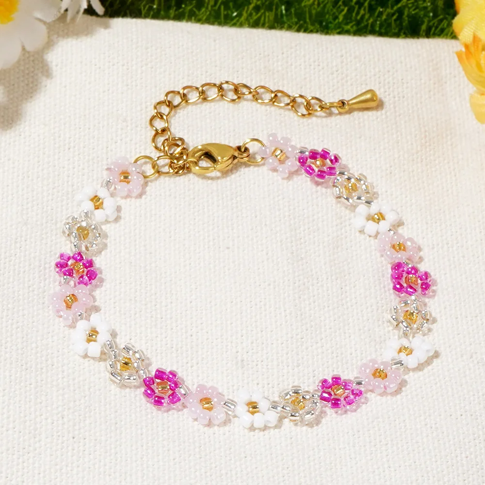 Bohemian Dainty Jewellery Gift Aesthetic Crystal Glass Seed Bead Colorful Floral Bracelet Daisy Flower Bracelet
