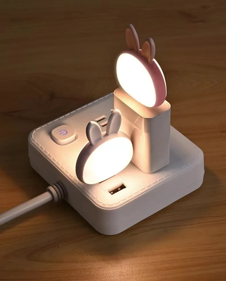 USB Plug-In Rabbit LED Night Light Smart Voice Controlled Rechargeable Luminous Bedside Lamp Kids Modern Design Home Living Room