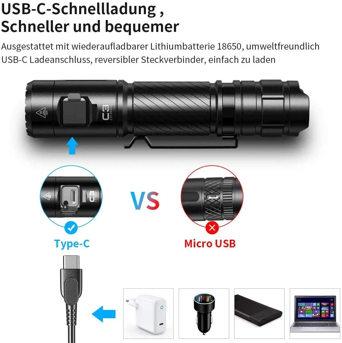 WUBEN Rechargeable LED flashlight 18650 linterna tactical high quality hand torch light