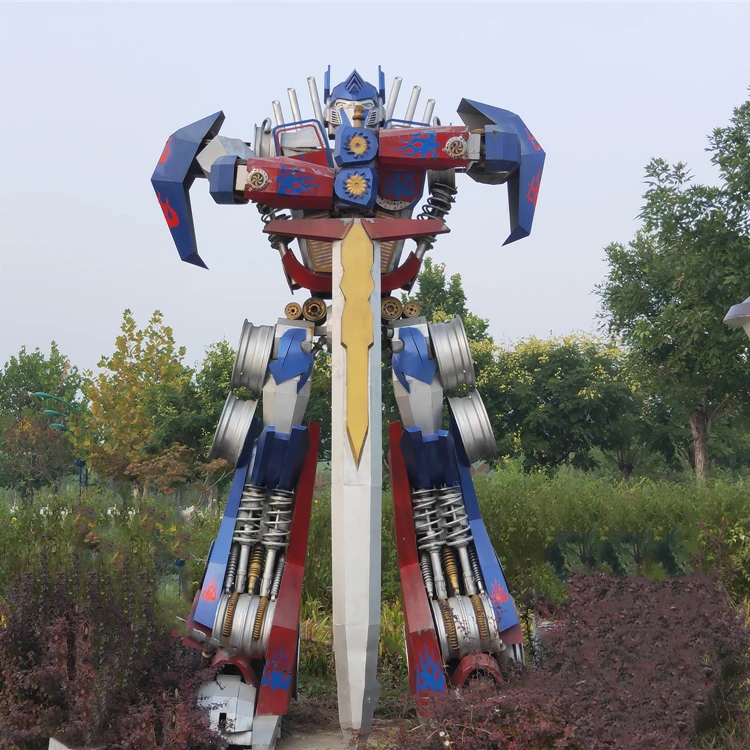 Movie-themed Custom Large Stainless Steel Transformer Metal Robot Statue Sculptures landscape