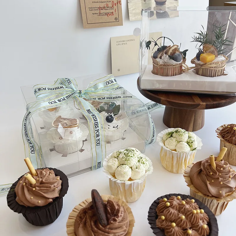 Cheap 2 4 6 12 holes muffin cupcake box white black packaging plastic transparent pvc box with clear pvc window ready to ship