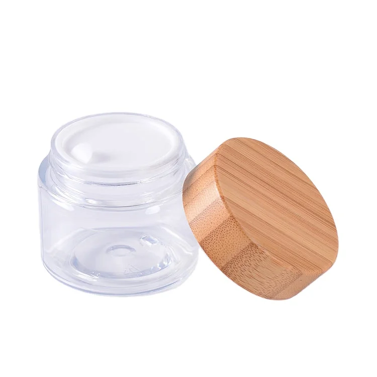 250 ml Wide Mouth Clear Jar Cosmetics Bamboo Lid Jar cosmetic bamboo wooden lid cream jar