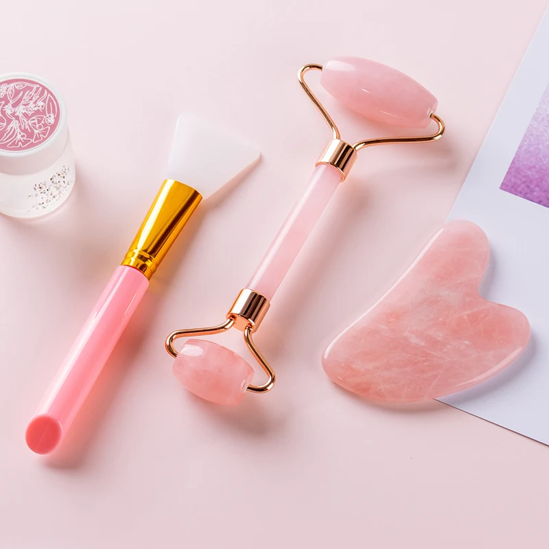 Brush Beauty Tools 100% Natural Stone Rose Quartz Face Roller Real Pink Crystal Jade Roller For Facial