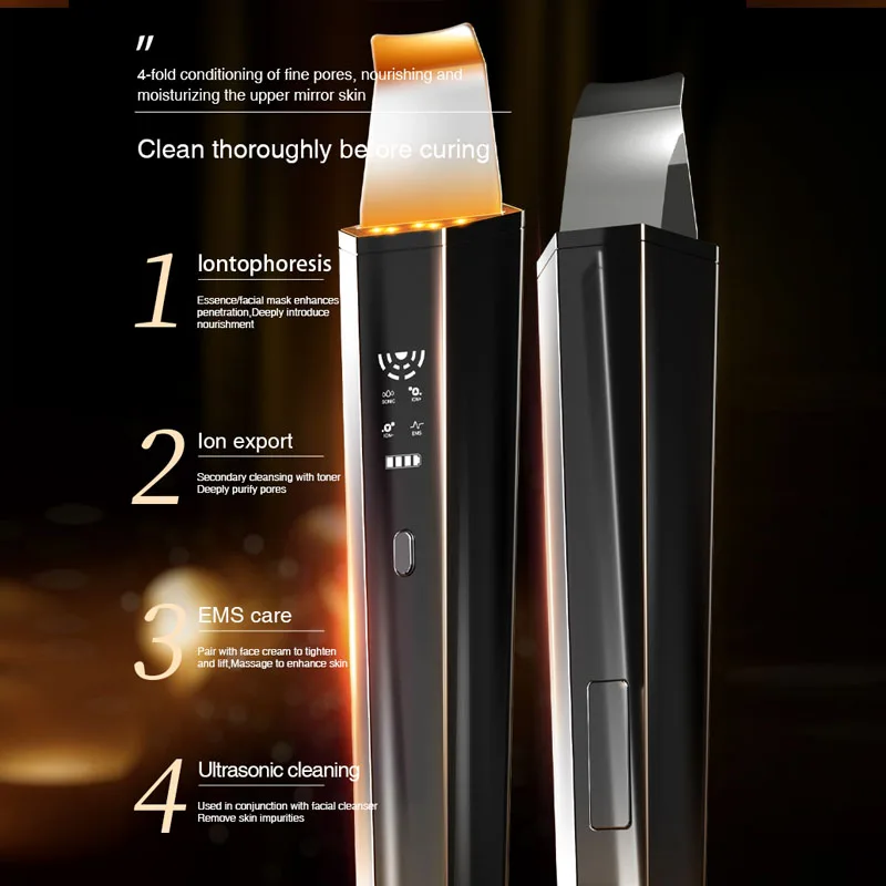 Professional Portable Electric Sonic Face Cleaning Spatula Ultrasonic Skin Scrubber Beauty New Model Dead Skin Peeling Machine