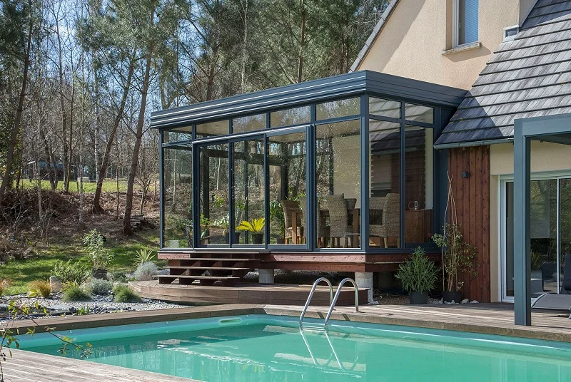 Luxury Modern Design Outdoor Aluminum Sun Room Waterproof Sliding Villa Patio Terrace Garden Greenhouses Triangle Flat Slant