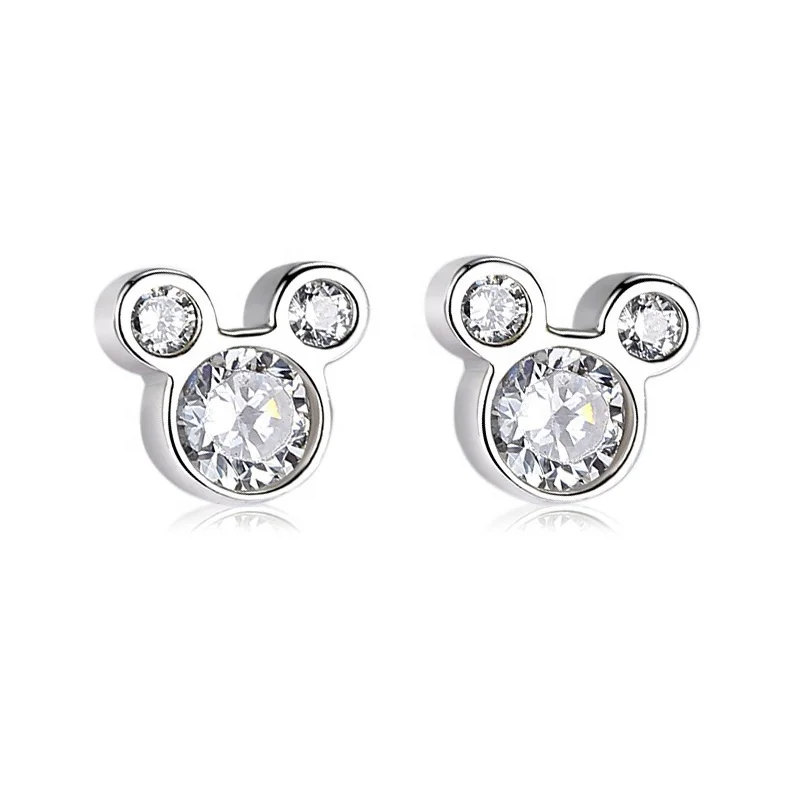 Wholesale Sterling Silver 925 Jewelry Children Cute Zircon Lovely Mouse Shape Small Earrings Studs for Kids