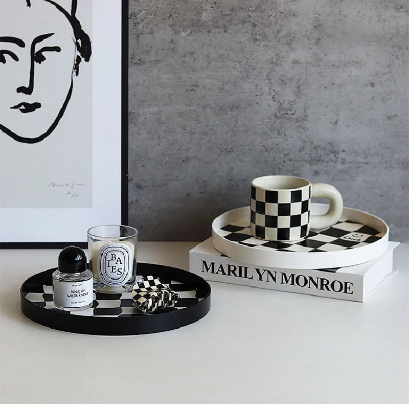 2024 New Nordic style chess plate grid storage tray fruit plate storage plate cup set jewelry sundries table decoration tray