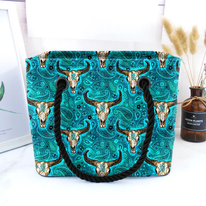 Cashew Nut Flower Leopard Colorful Striped Turquoise Bull Cow Head Travel Wash Toiletry Totes Bag