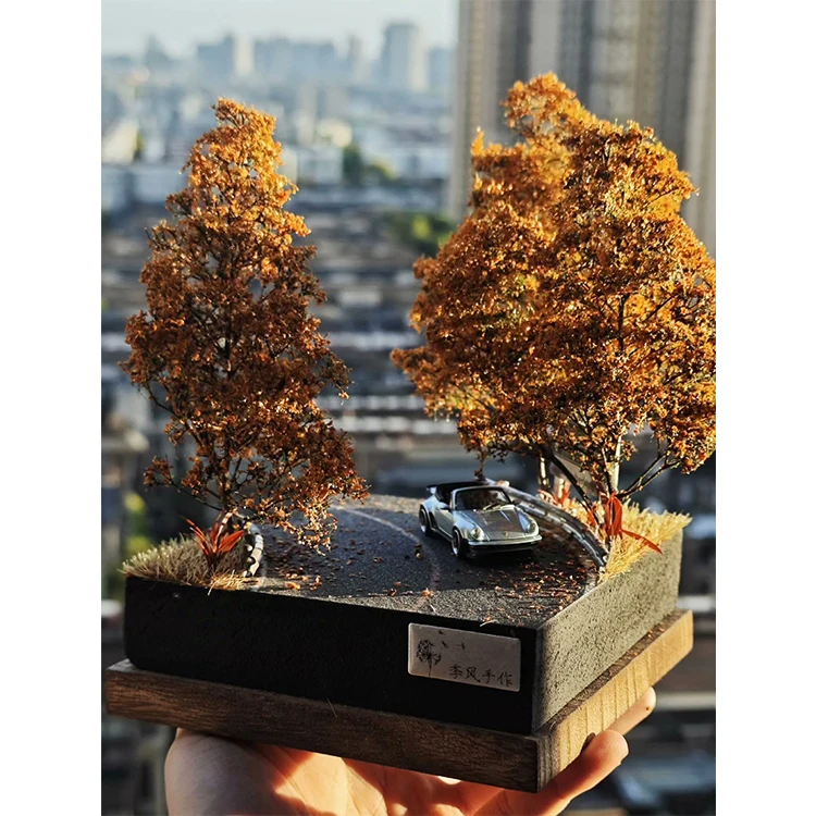 Simulation sand table scene 64 scale autumn curve road model micro-landscape tabletop decoration