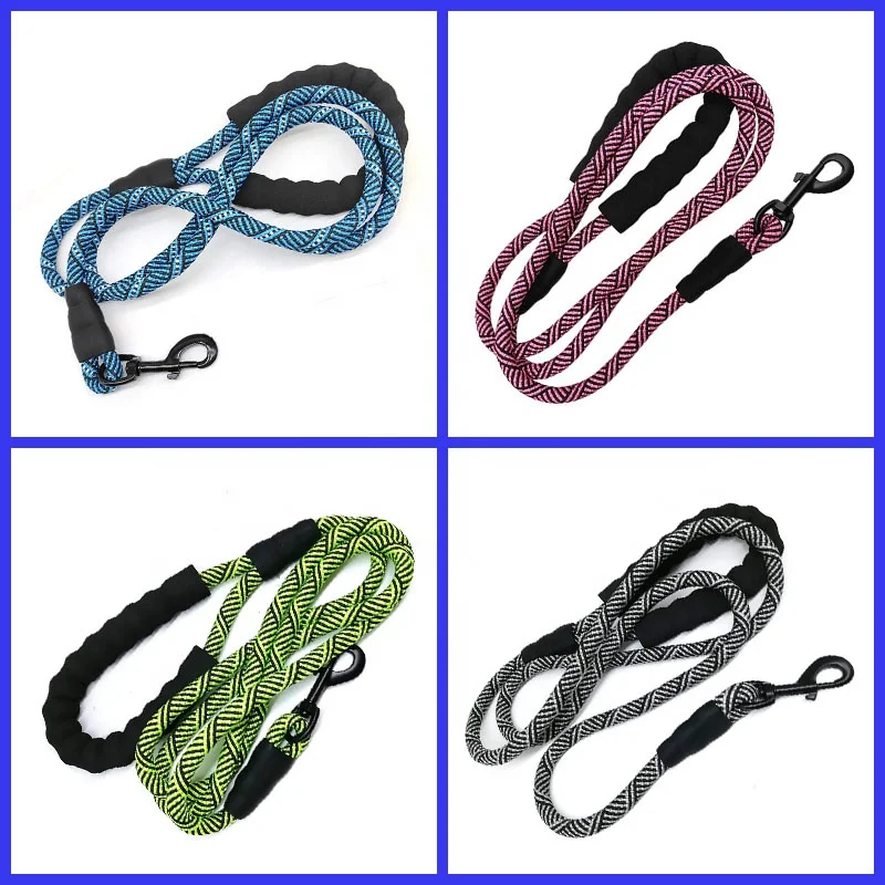 High Quality Multi Color Braided Rope Leash Dog Nylon Dog Leash Rope Puppy Dog Leash Pad Handl
