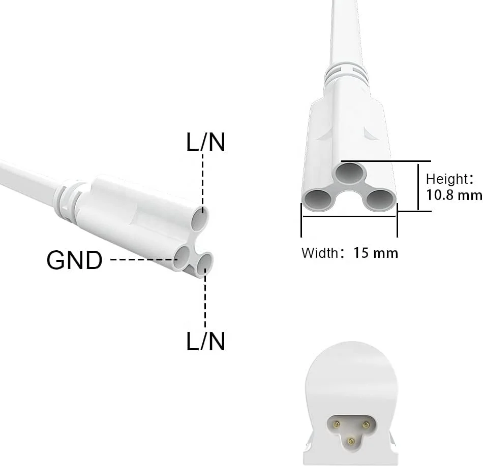 JESLED T5 T8 Extension Cords 1ft/2ft/3ft/4ft/5ft/6ft/10ft Linkable Wire Cable Connector Cords LED Integrated Tube Light Fixture