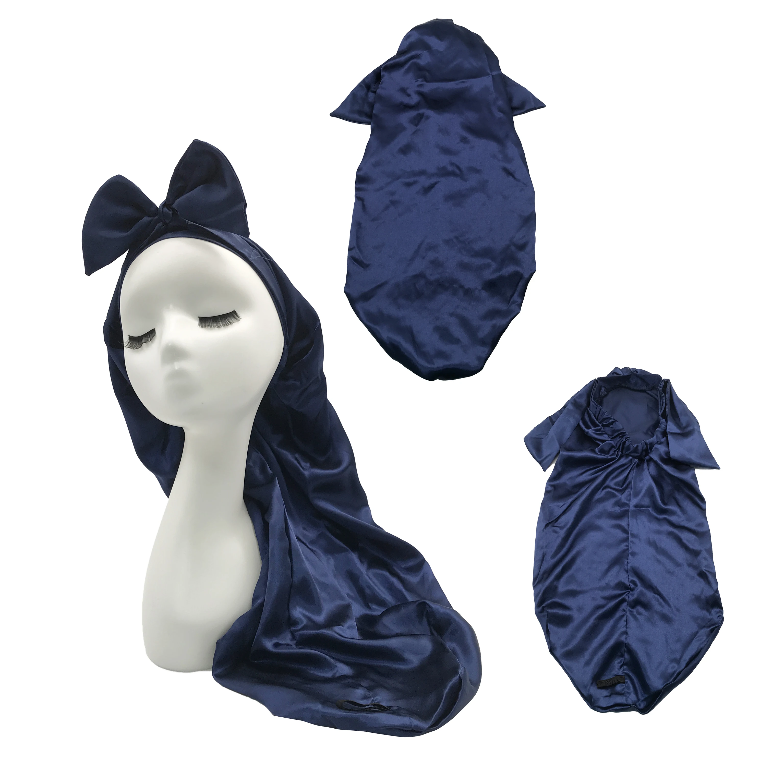 women large braid satin hair bonnets silk bonnet with tie edge band adjustable night sleep bonnet hat