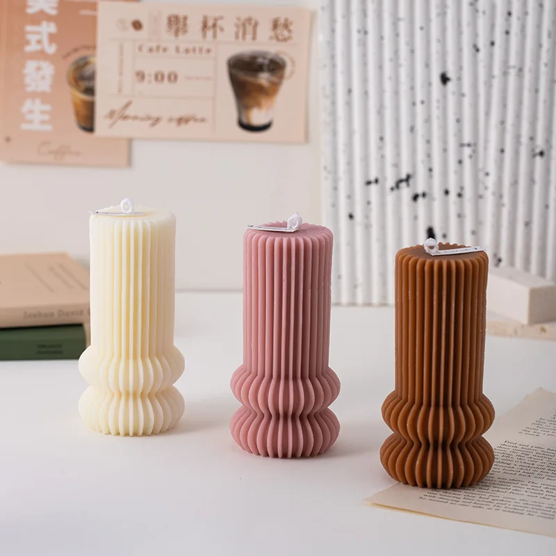 Creative Geometry Pillar Soy Wax Aromatherapy Ribbed Candle