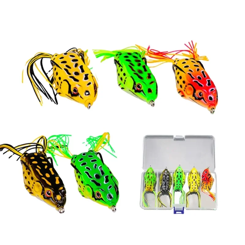 5pcs 5g 8g 12g Frog Lure Soft Tube Bait Plastic Fishing Lure with Fishing Hooks Topwater Ray Frog Artificial 3D Eyes Crankbait