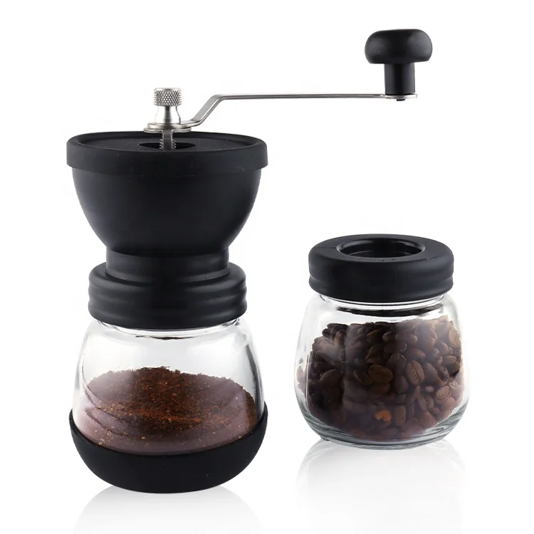 Hand Coffee Grinder with Two Glass Jars 5.5 oz Each Adjustable Setting Conical Burr Mill Manual Coffee Grinder