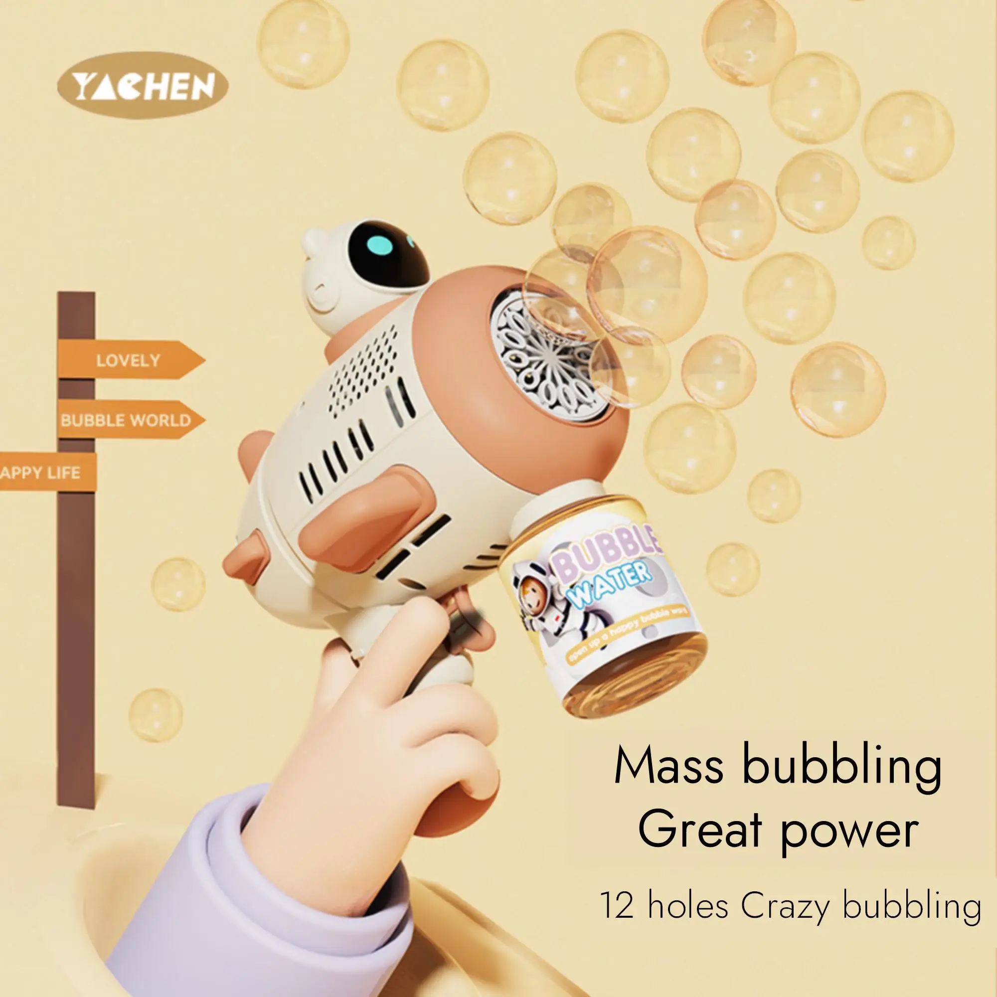 Yachen Hot Sale Astronaut Electric  Bazooka Bubble Gun Machine for Kids Summer Game Outdoor Activity and Interactive Playing