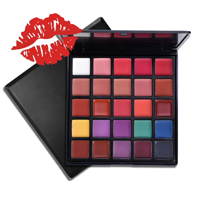 Wholesale vegan 25 color matte lipstick palette moisturizing creamy lipstick palette  waterproof easy to color makeup hot sale