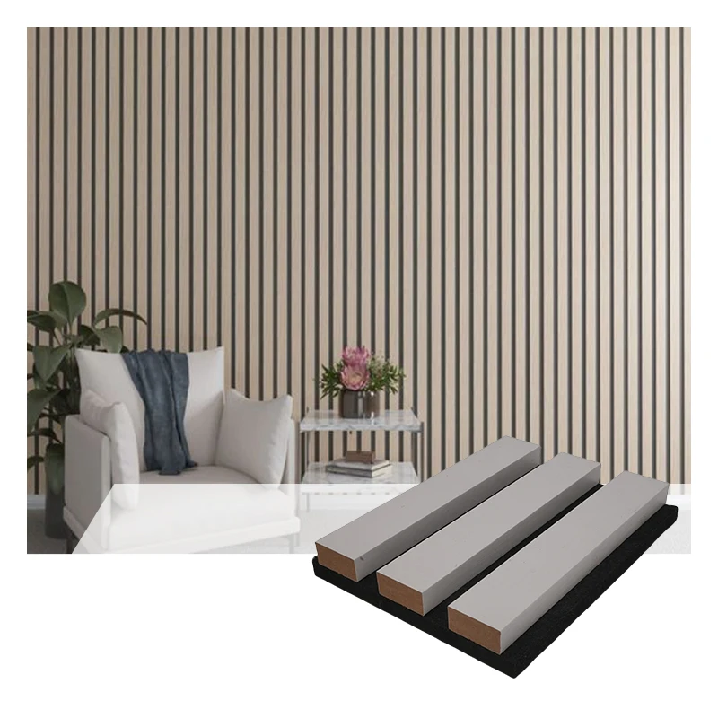Modern Design Sound Absorption Polyester Fiber MDF Wooden Slat Acoustic  Wall Panel