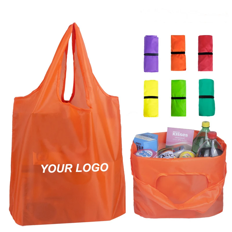 Heavy Duty Expandable Large Big Eco-Friendly Folding Tote Shopping Bag Reusable Foldable Polyester Bag With Logo Printed