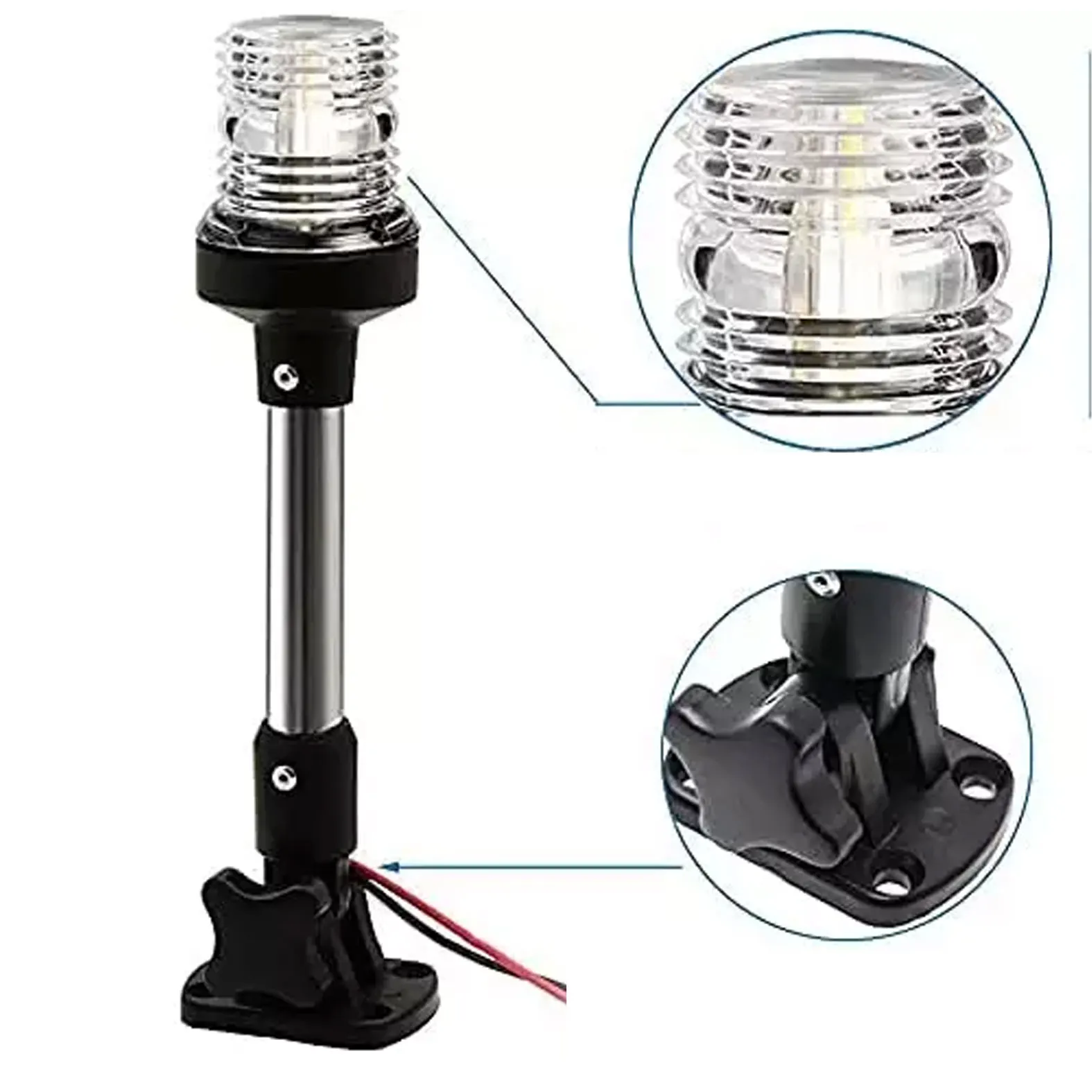 HANSE MARINE 3 Nautical Mile Fold Down Boat Stern Navigation Work Light All Round 360 Degree White LED 12 - 24V