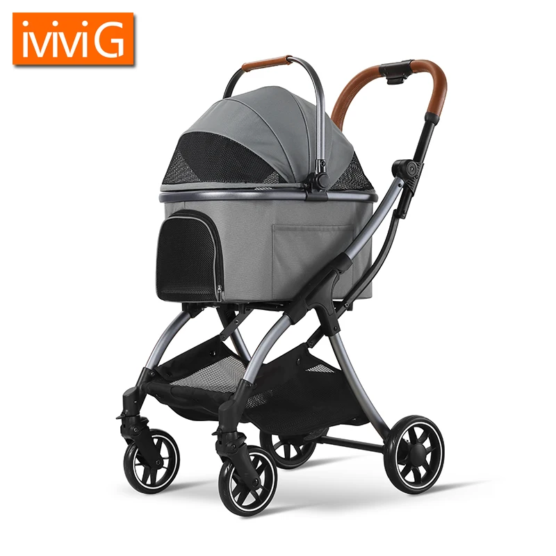 Factory Luxury Aviation Aluminum Frame Folding Pet Stroller With Shock Absorption System Outdoor Travel Dog Cat Trolley 268