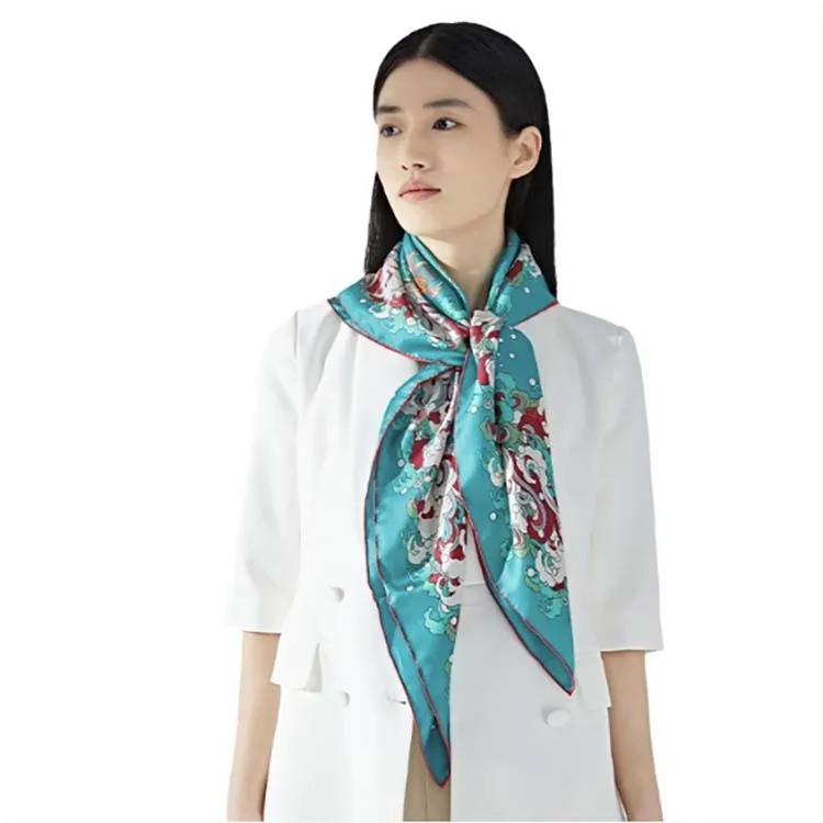 16mm silk twill scarf silk satin large square scarf 90cm gift Chinese style cultural art scarf