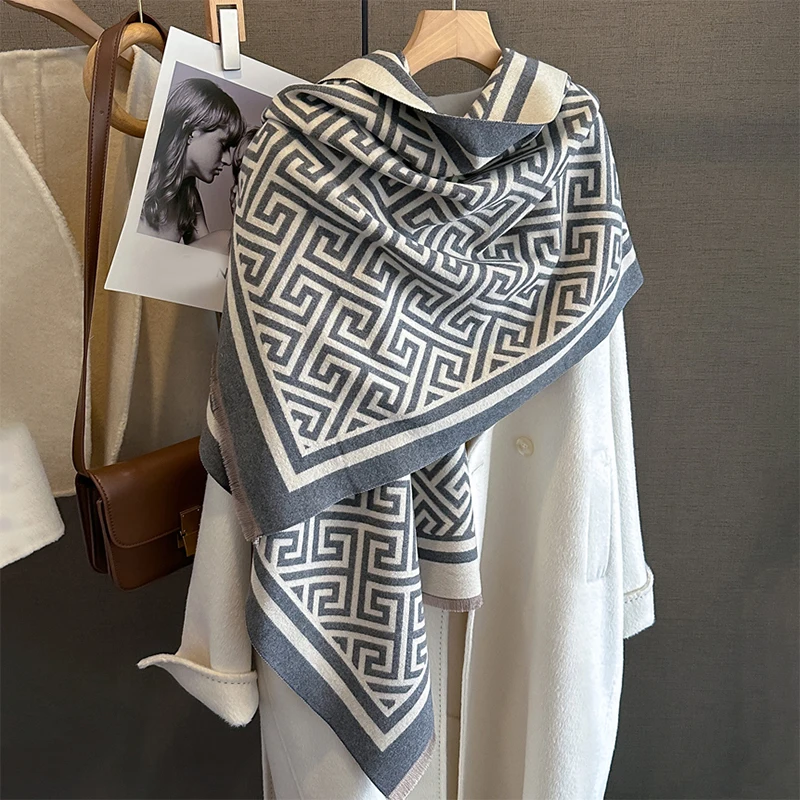 Thick Warm Blanket Cashmere Hijab Women Scarf 2023 Brand Winter Travel Pashmina Shawl Wraps Bufanda Accessories Poncho Echarpe