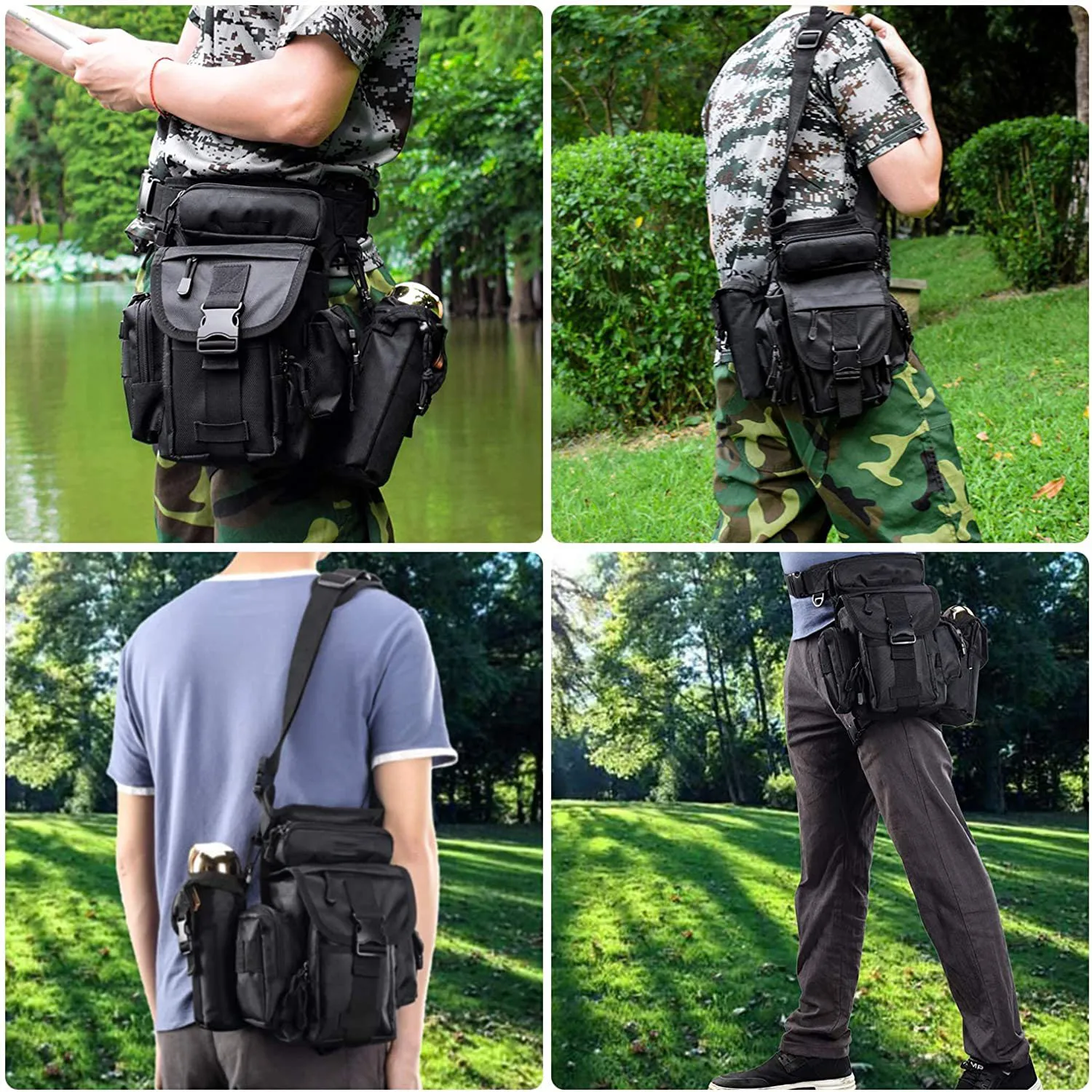 Tactical Men Metal Detecting Outdoor Bike Cycling Hiking Thigh Bag With Water Bottle Pouch Drop Cross Over Leg Bag