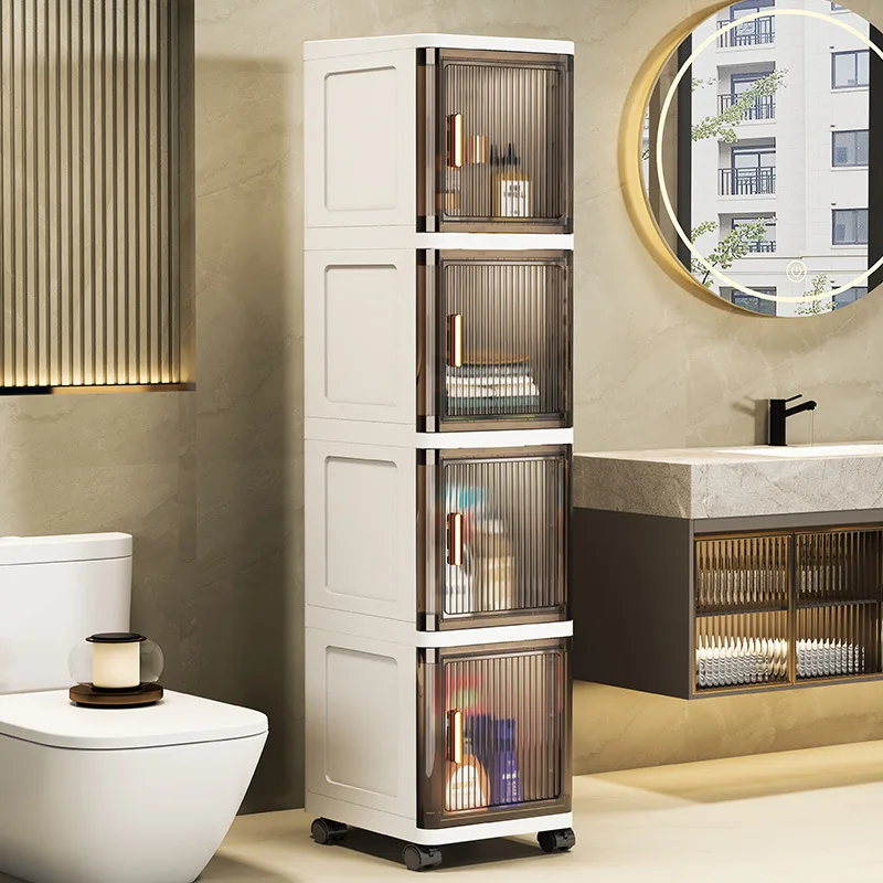 Sesame Luxury Bathroom Storage Cabinet Narrow Space Place Floor Type Cabinet Sundries Organizer Rack With Wheels Shoe Cabinet
