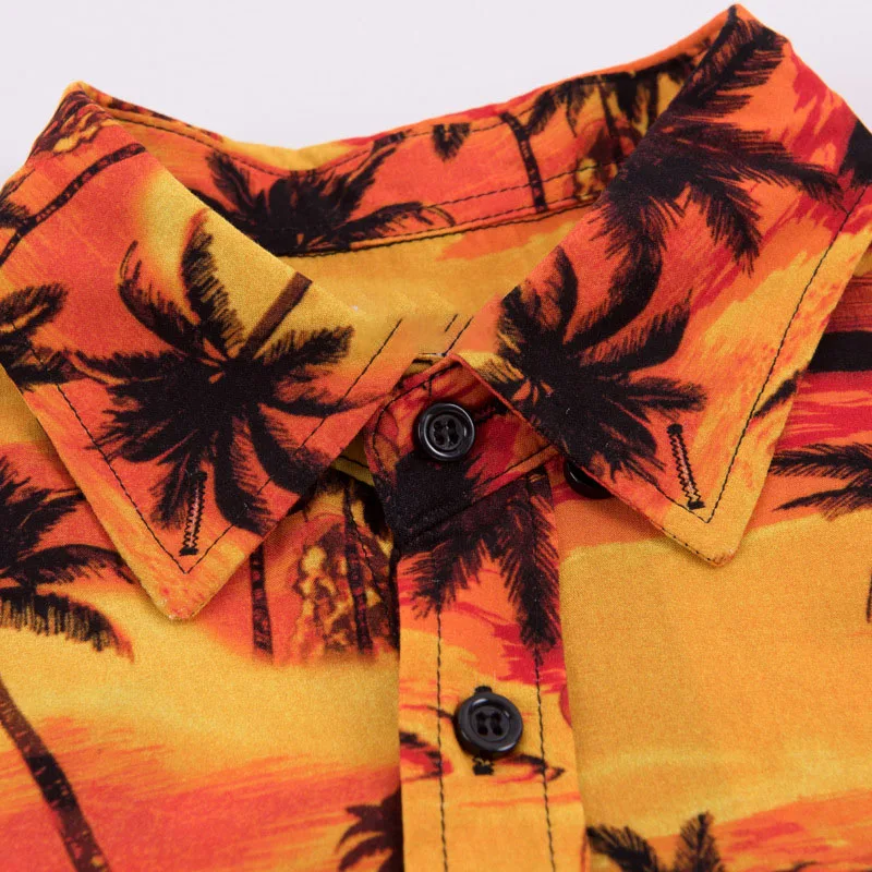 High quality short sleeve loose fit coconut tree all over print custom button up hawaiian shirt for men