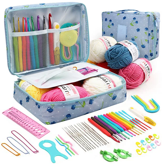 Portable Crochet Needle sets Starter Kit With Yarn Diy Crochet Kit For Beginners crochet hooks yarn
