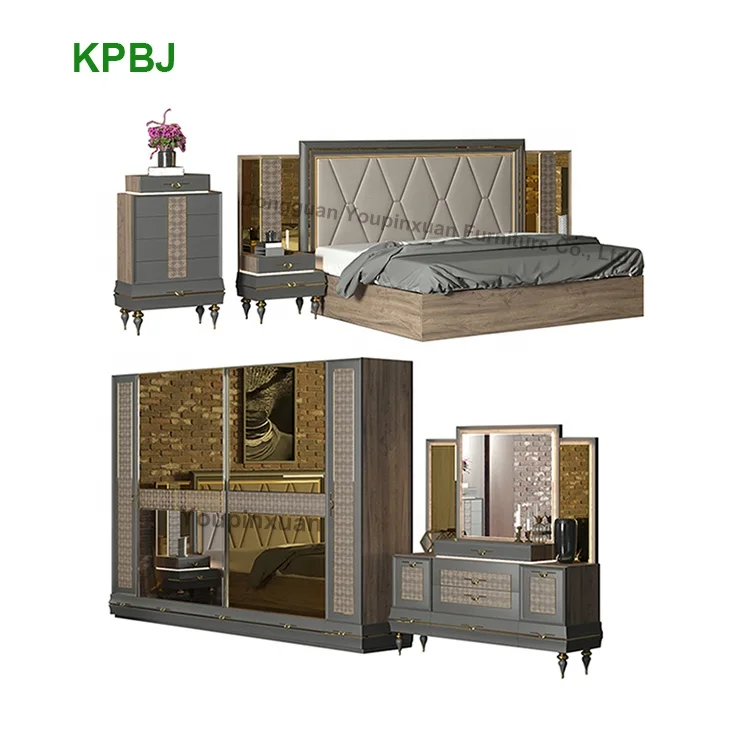 
OEM Custom New Turkish Home Bedroom Furniture MDF Brown Grey Full Size Modern Bedroom Sets 