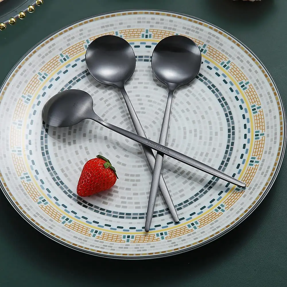 Hot Trending Products Modern Brushed Matte Black Table Soup Scoop Spoon Set Stainless Steel
