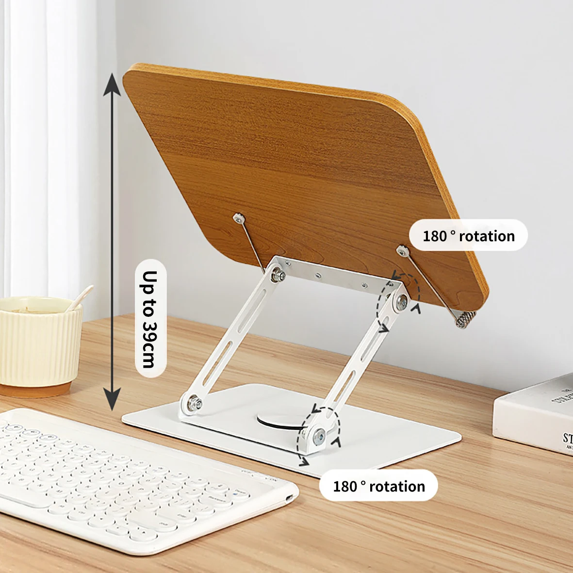 New Arrival Bamboo Wood Reading Stand Transparent Rotating Learning Multifunctional Tablet Notebook Support Stand