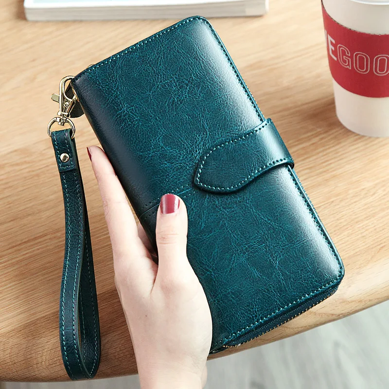 Large capacity pure color genuine leather wallet for women leather card holder custom wallet box