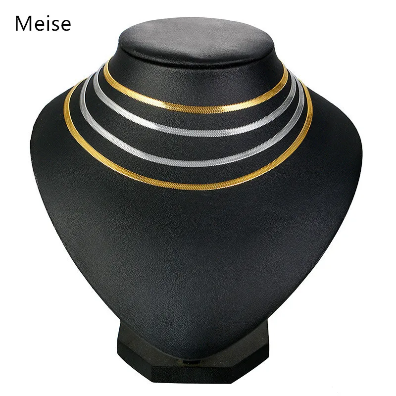 Yiwu Meise AN0604 Stainless Steel Flat Snake Female Necklace Golden Blade Short Clavicle Necklace