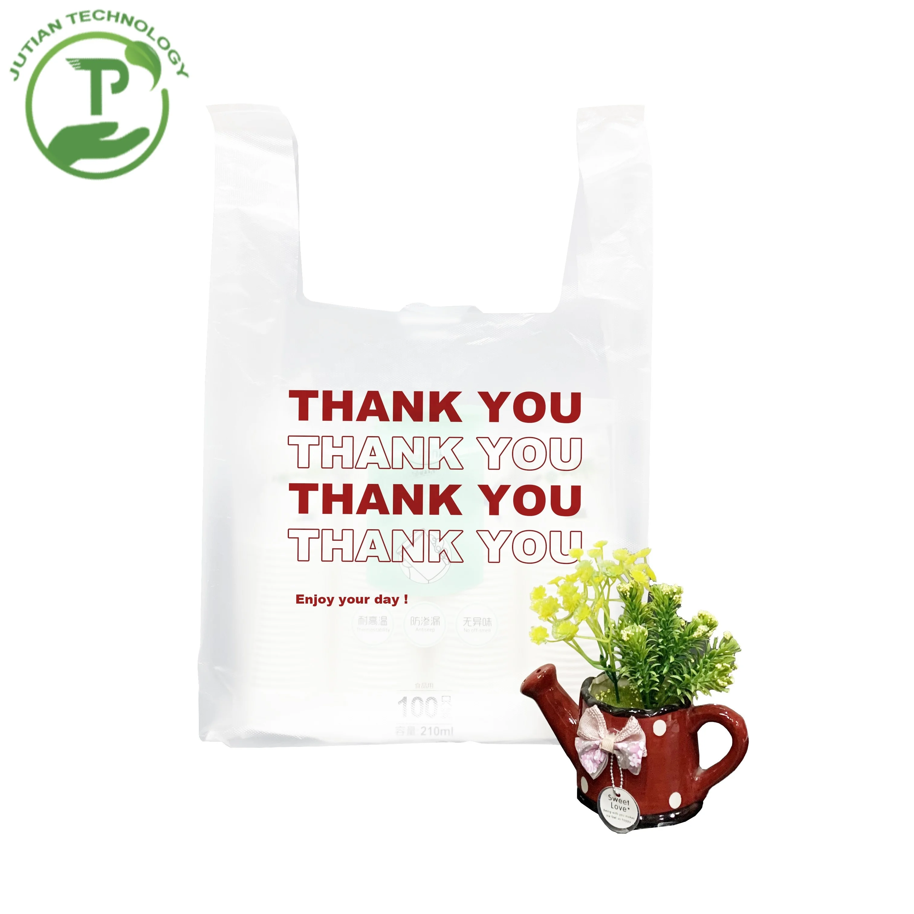 Clear thankyou plastic bag food takeaway bags for catering restaurant packaging