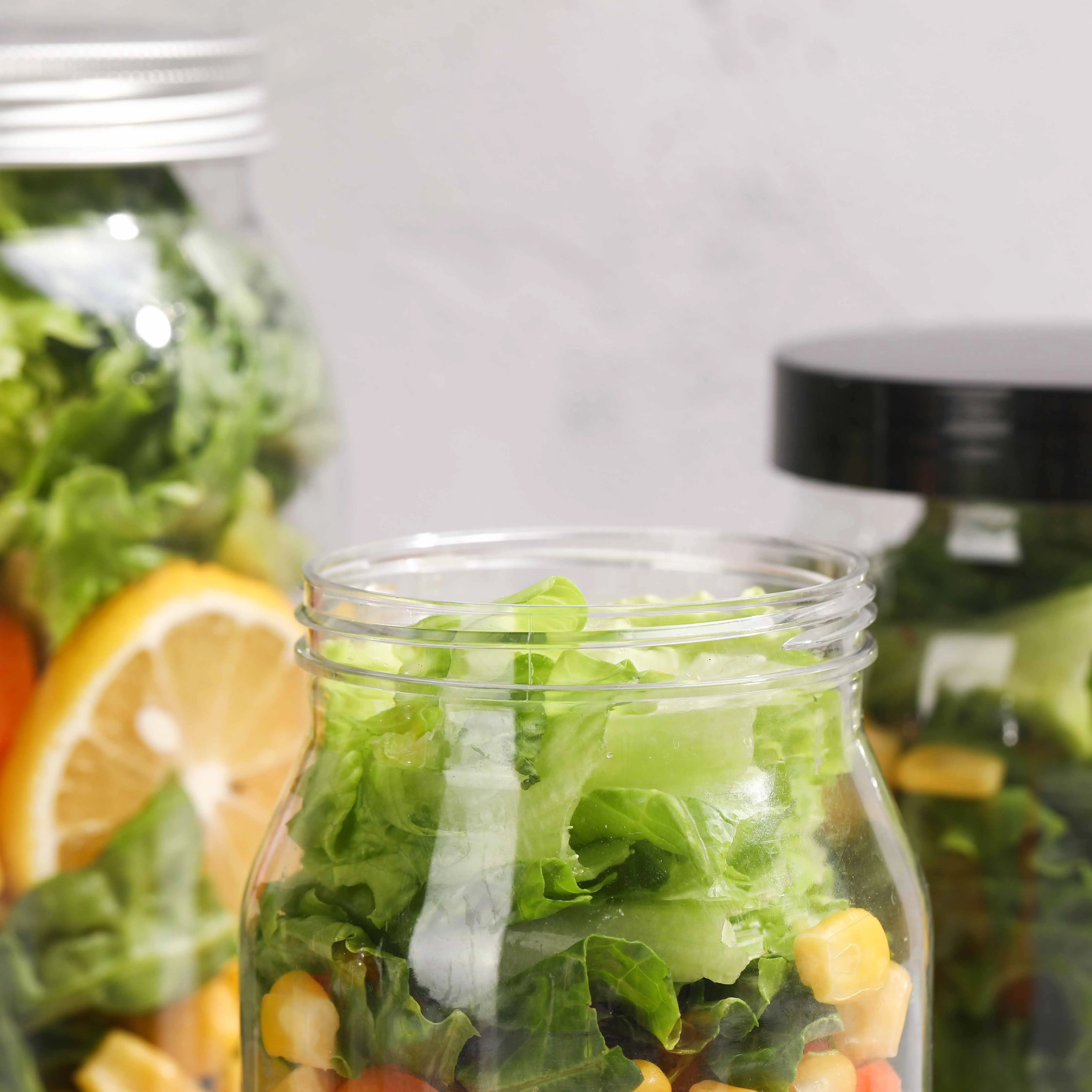 Hot Selling 32oz 1000ml Plastic Food Containers PET Transparent Jar for Salad BPA Free Jar With Lids for Salad