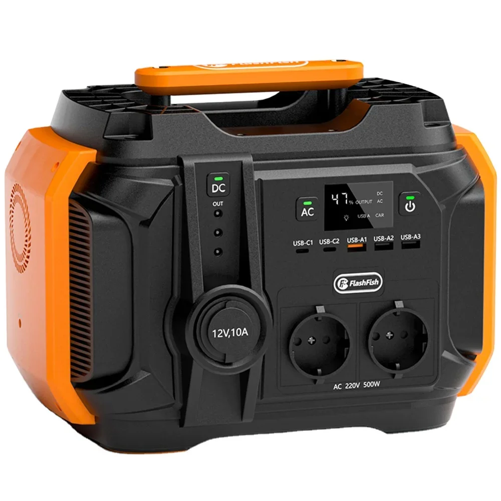 Power Station AC 230V 500W(Peak 1000W) Power Station Solar Generator 540Wh 120W DC Outdoor Emergency Power Supply