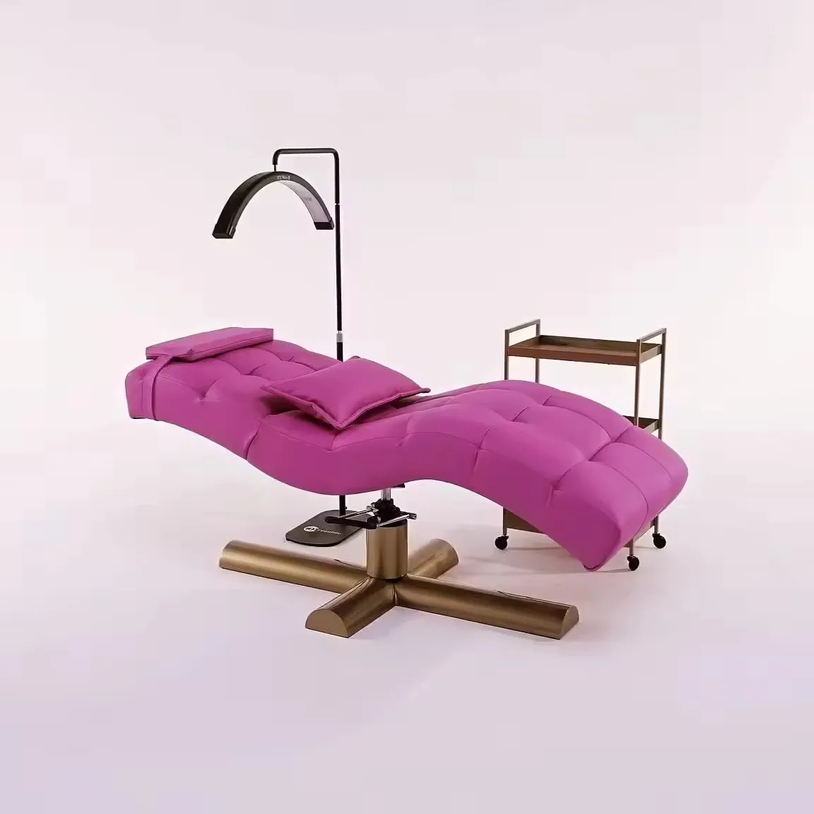 Unique design curved eyebrom lounger chair bed modern gold base aesthetic eyelashes salon massage bed for sale